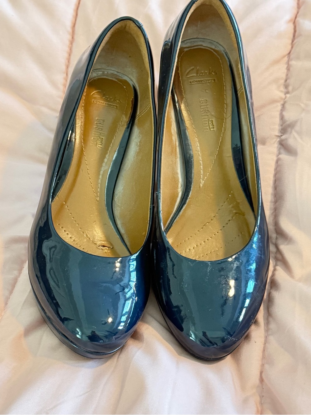 Clarks Women’s Navy Patent Round-Toe Heels